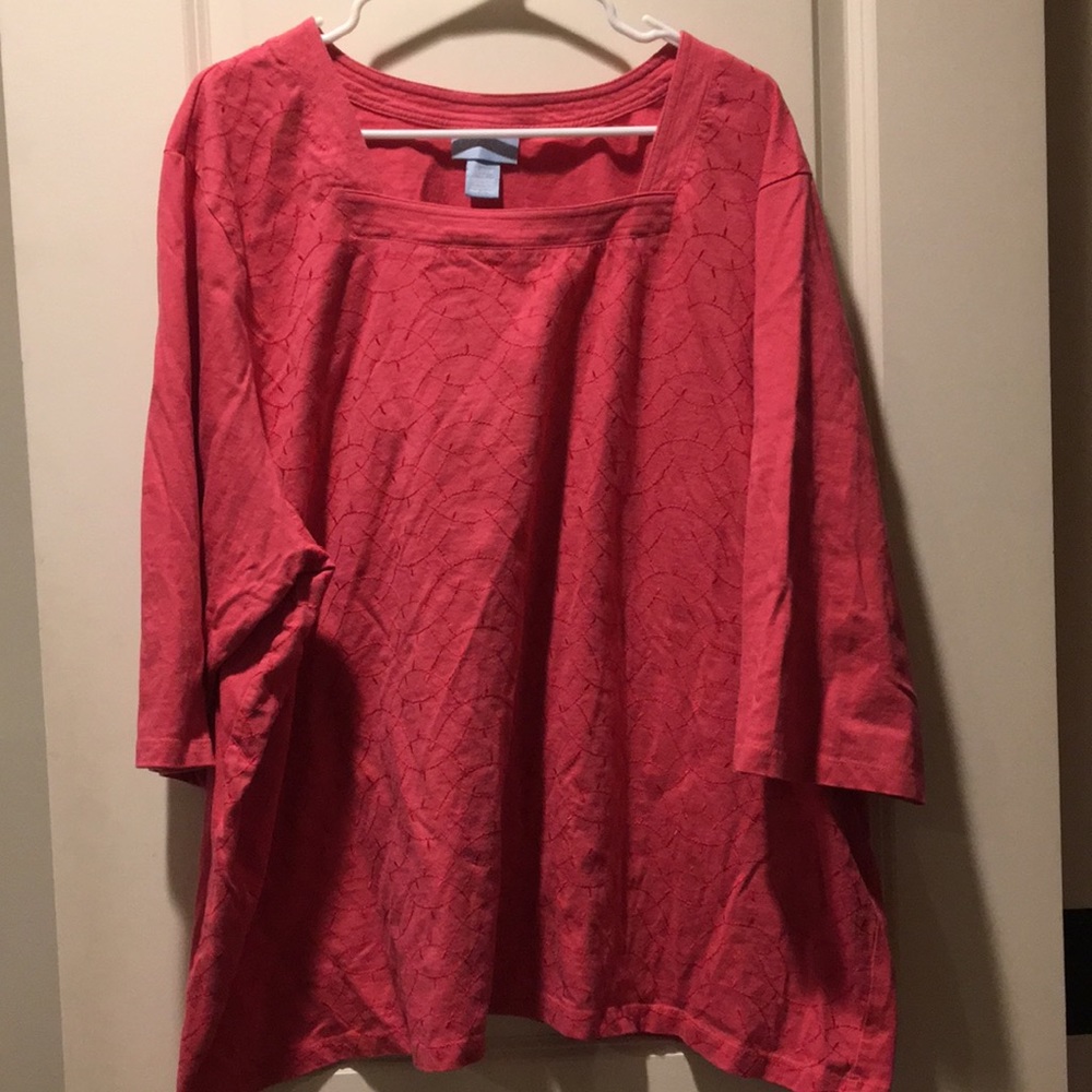 LIZ & ME  square neck embroidered boxy  Tunic 3/4 sleeve top size 3X pink 26/28W